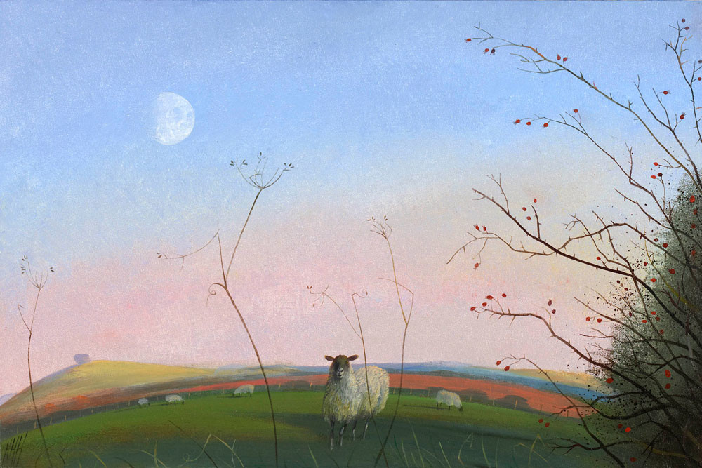 Sheep and a Winter Moon